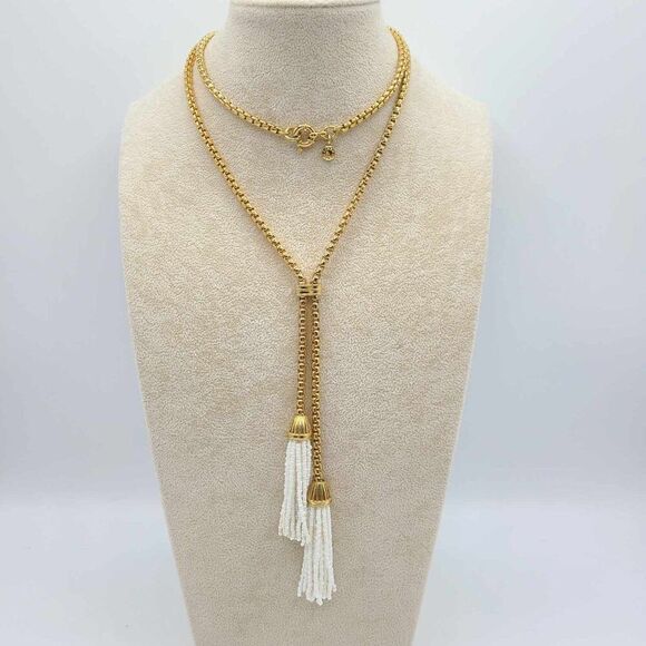 J Crew White Beaded Long Tassel Necklace NEW! NWOT! - Picture 11 of 11